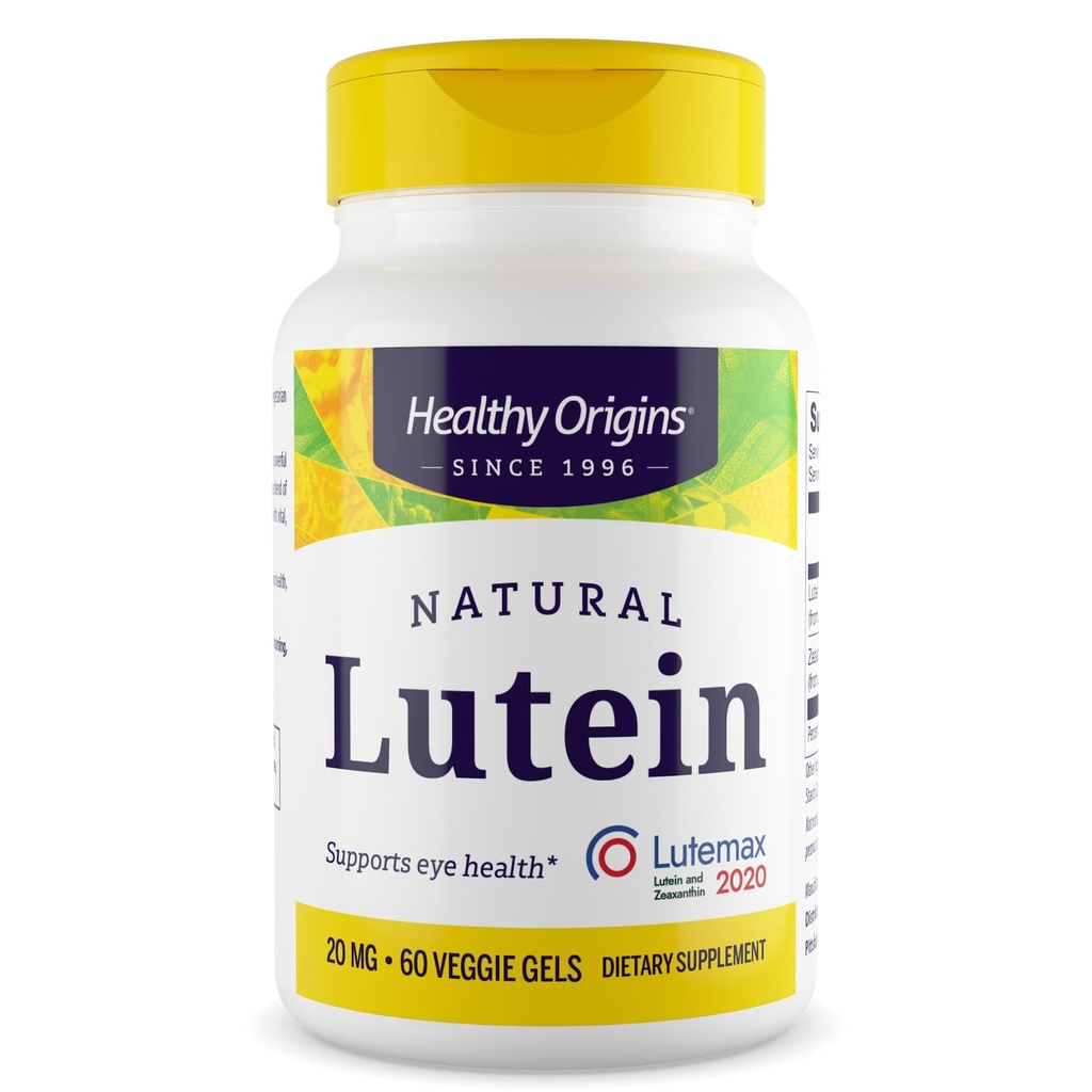 Origins Sehat Lutein 20 mg (Lutemax 2020 dengan Asmxanthin, Non-GMO, Vegan, Eye Support), 60 Veggie Gels