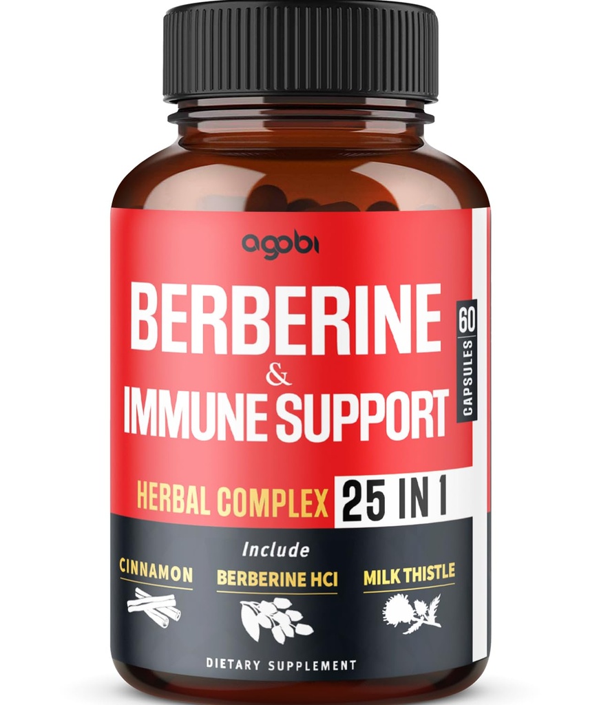 Premium Berberine Suplemen dengan Ceylon, Ashwagandha, Turmeric, Milk Thistle, Elderberry & Black Pepper - Pasokan Sistem Imunium, Kardiovaskular & Gastrointestinal - 60 Kapsul