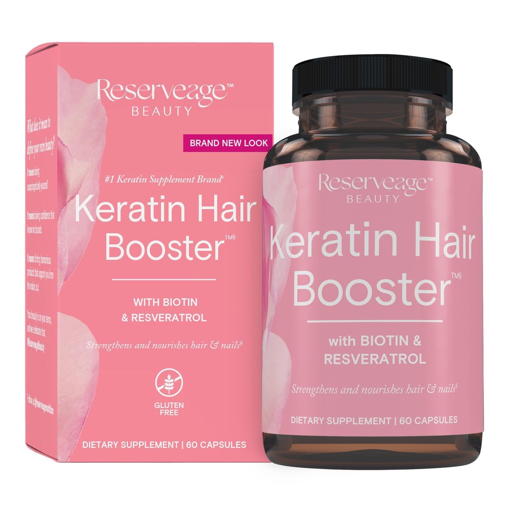 Reveage Beauty Keratin Booster with Biotin & Resveratrol - Hair & Nail Growth Supplement for Women - Supports Healthy Thickness & Shine with Biotin - 60 Capsules (30 Servis)