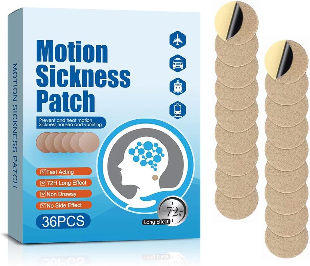 Motion Sickness Patch, 36 Count Ship EEZ Sea Sickness Patch Non Drowsy for Airplanes Car or Train, Fast Acting & 72 Hours Long (36 Count (Pack of 1))