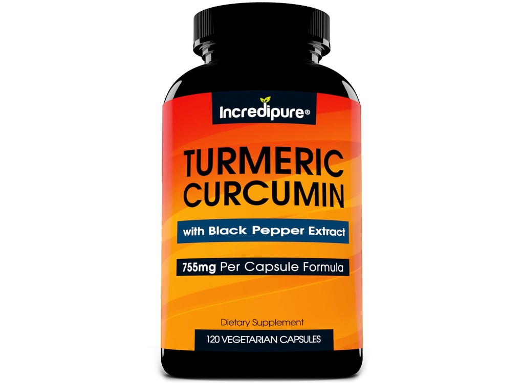 Suplemen Curcumin Turmeric w / BioPerine - 755mg Per Capsule, 120 Vevgie Caps oleh Curcumin Incredipure