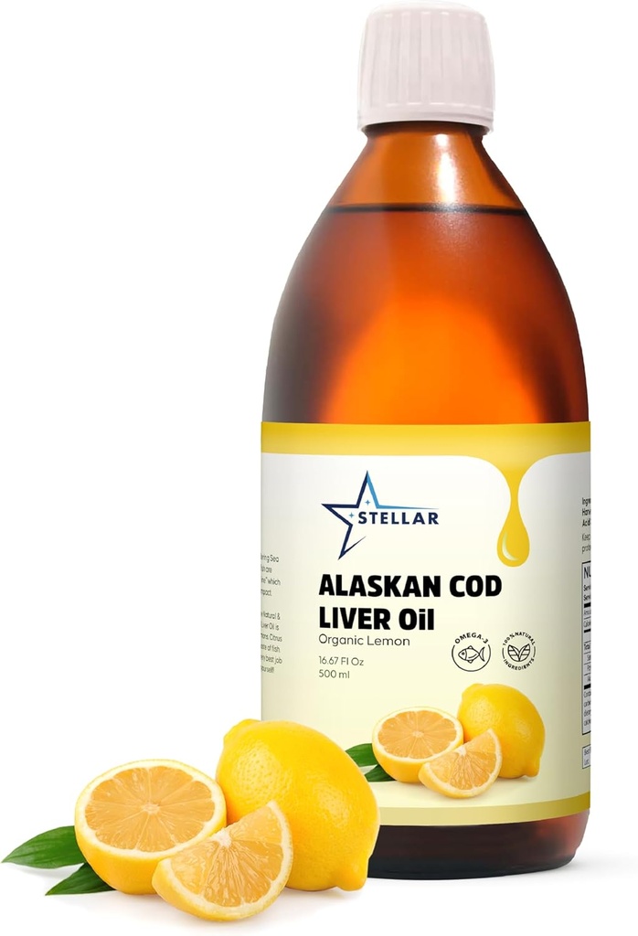 Stellar Alaska Cod Liver Oil - EPA & Vitamin D 124.67 oz 124; Wild4; Caught in USA 124; Rich in Omega- 3 DHA & Vitamin D 124; Nor-GMO Disertifikasi Atlas 124; Pendukung Hati, Otak & Imune Kesehatan