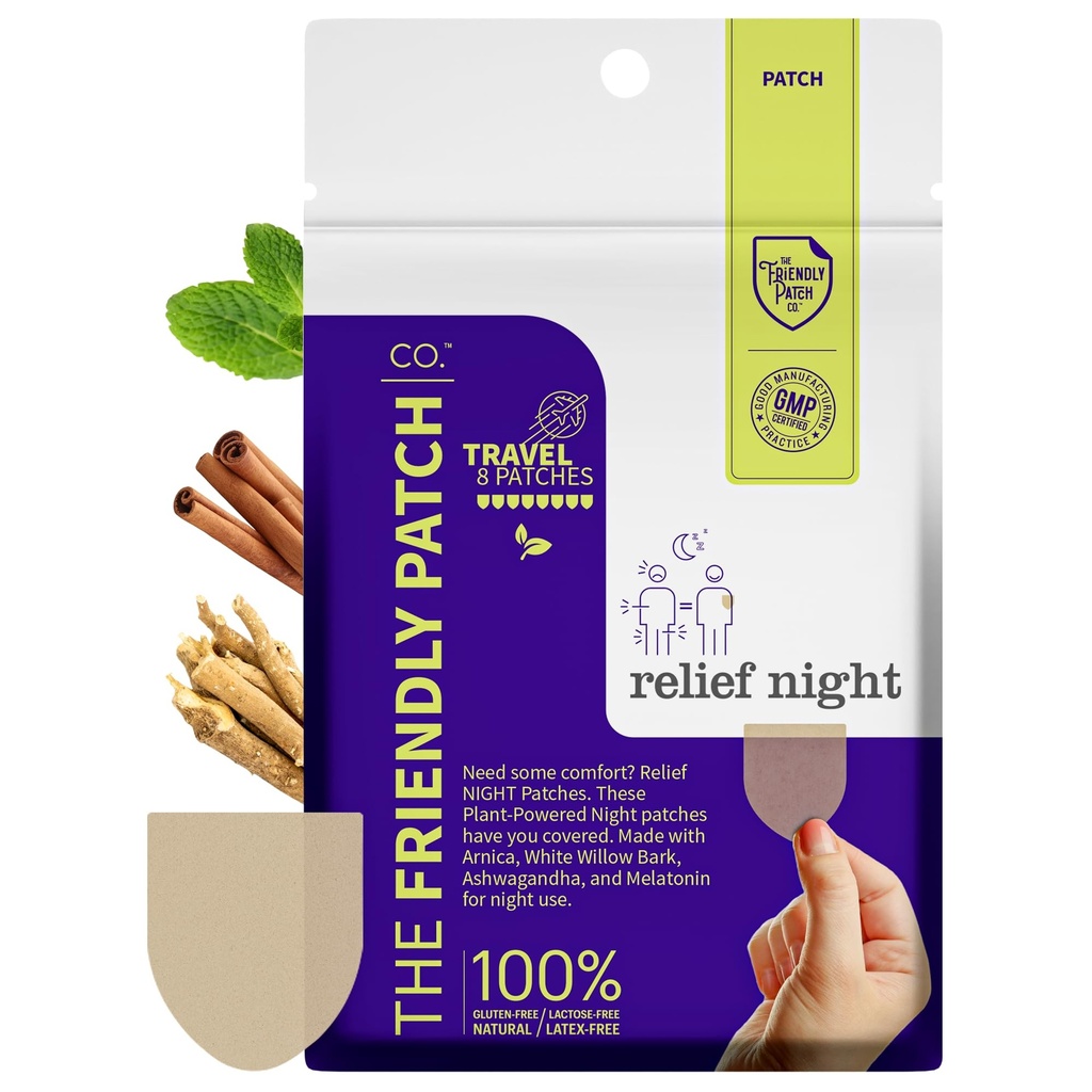 Relief Night Patch - 8 Pack Arnica, White Willow Bark, Melonatin, Ashwagandha untuk Soreness for sleep patch for Women and Men