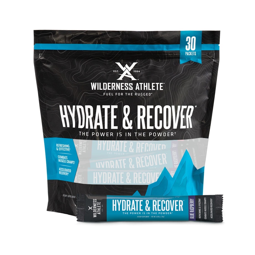 Wilderness Athlete - Hydrate & Reciver 124; Liquid Hidration Packet Electrolite Drink Mix - Recover Lebih cepat dengan Bcas - 30 Single Serving Hydrate Packet (Blue Raspberry)