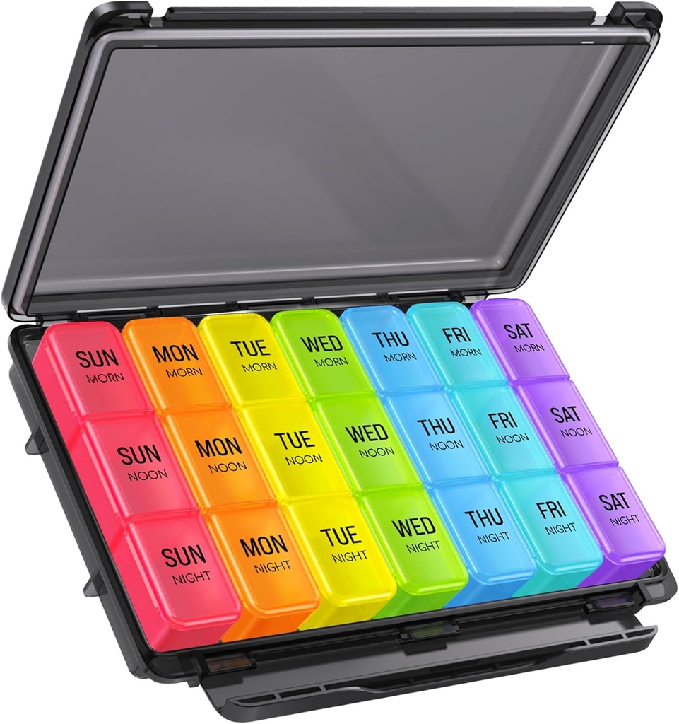 ZIKEE Weekly Pill Organizer 3 Kali sehari dengan Moisture- Resistan Desain, Pill Box 7 Hari dengan Bukti & Privacy Protection for Travel, Besar Weekly Pill Case for Medications, Vitamin, Fish Oils