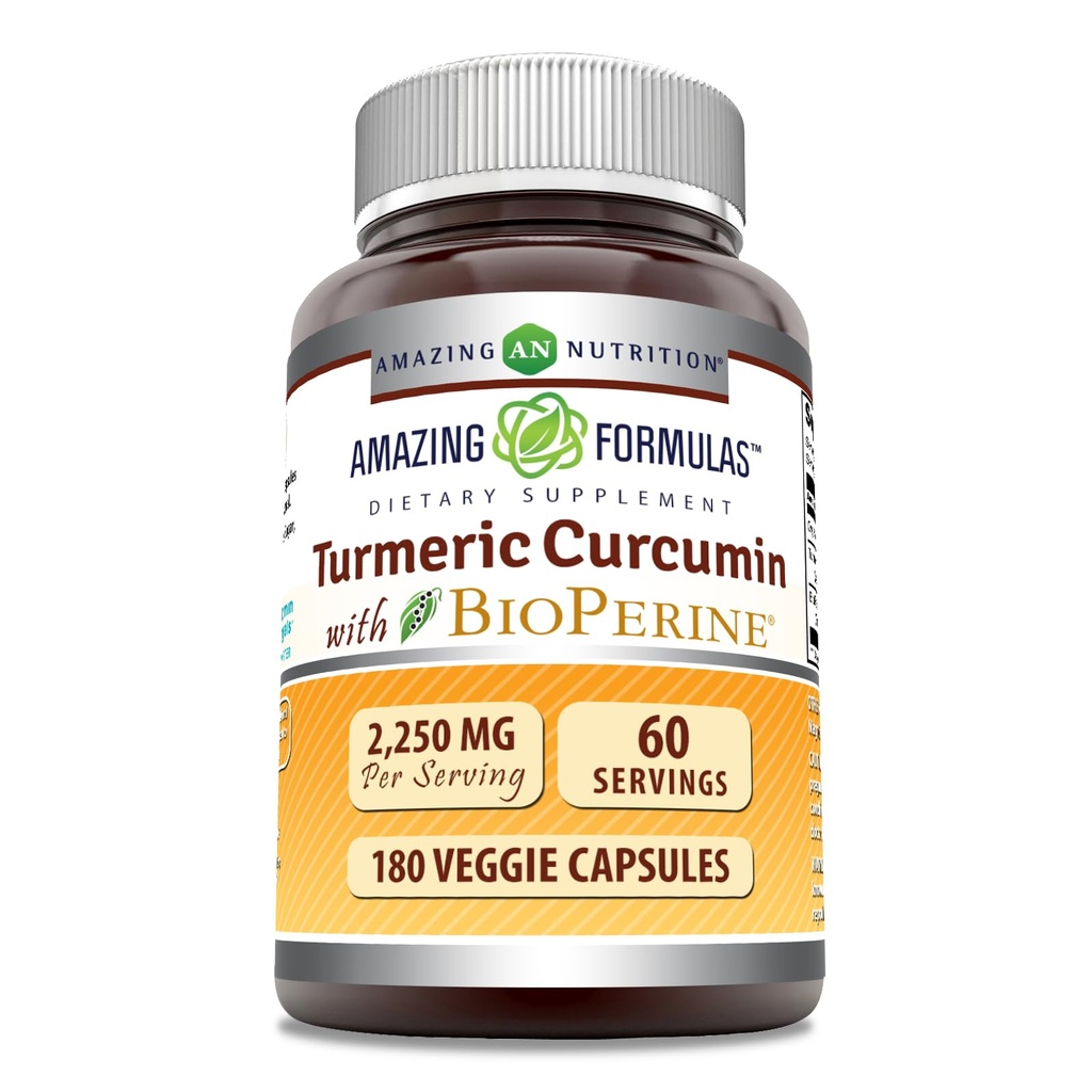 Amazing Formula Turmeric Curcumin with Bioperine Supplemen 12.4; 2250 Mg per Serving 14; Veggie Capsules 14; Non-GMO 124; Gluten- Free 124; Made in USA (1 Pack, 180 Count)