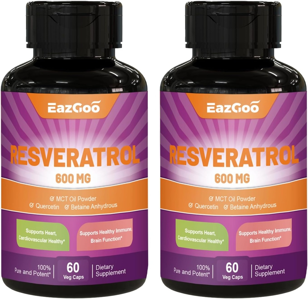 Resveratrol 600 mg, Trans- Resveratrol Supplement, Antioksidant Health Aging Support - 120 Capsules
