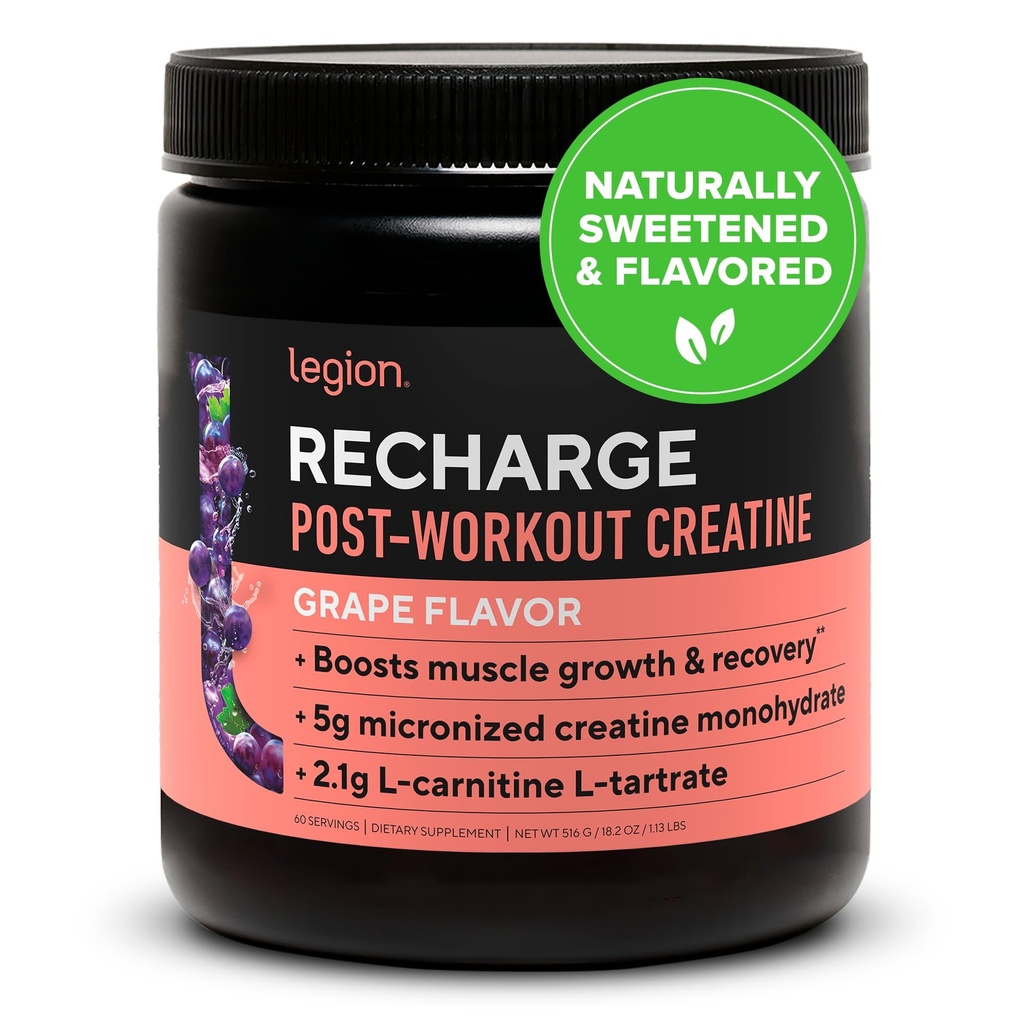 LEGION Isi Ulang Suplemen Kerja Kerja - Semua Pembangun Otot Alam & Pemulihan Minum dengan Monodrate Creatine Monohygate Micronized. Dihibur & Dihibur, Aman & Sehat. (Anggur, 60 Serving)