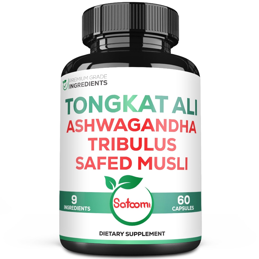 Satoomi Tongkat Ali Root Extract 200: 1- 9 Esposito Herbs dengan Ashwagandha, Tribulus Terrestris & More - Dukung Kekuatan, Energi dan Kekal Imune - 60 Vegan Caps 2 Bulan Supply