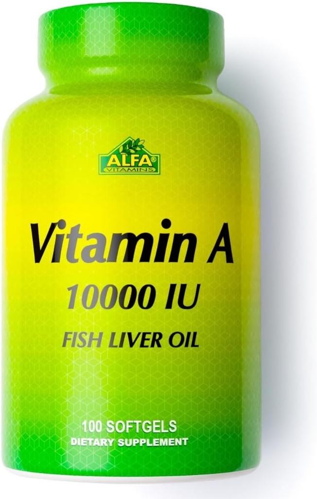 ALFA VITAMINS - Vitamin A - Fish Liver Oil 10.000 IU - Daily Dietary Suplemen Membantu Mendukung Vision, Skin dan Immune System - 100 Softgel