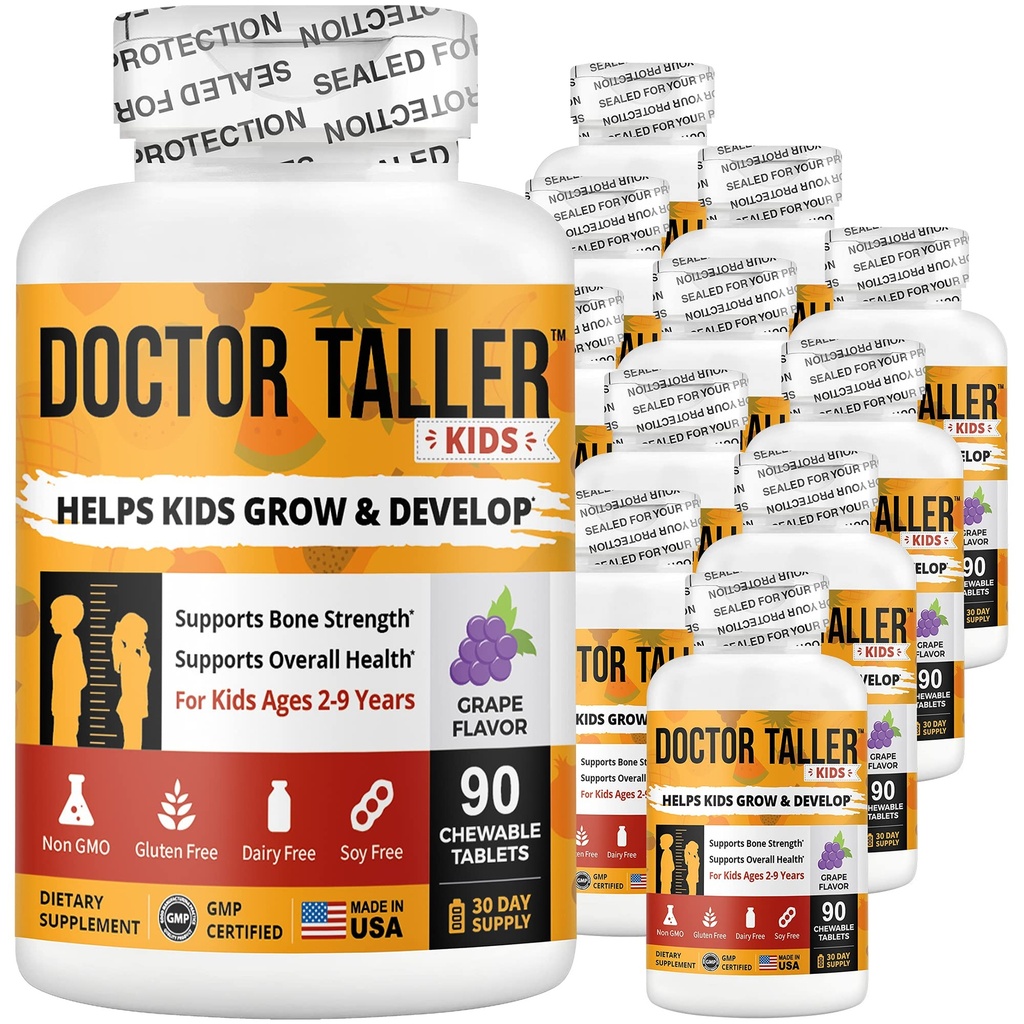 NUBest Doctor Taller Kids - Dukung Bone Power dengan Multivitamin, Multimineral, Kalsium - Premium Formula untuk Ages 2 sampai 9 - Grape Flavor - 12 Pack 124; 18 Bulan Suppply