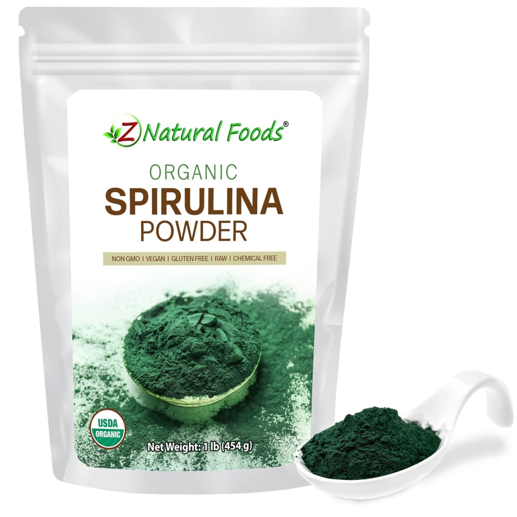 Z Natural Foods Organic Spirulina Popper - 100% Pure Spirulina, Nutrient Blue- Green Algae Superfood dengan Amino Acids, 15x Beta- Carothene - Mix in Smoothies, Yogurt, Resep, 1 lB
