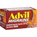 Advil Migraine Pain Reliever, Solubilized Ibuprofen 200mg, 80 Count, Liquid Filed Capsules, powerful Migraine Relief