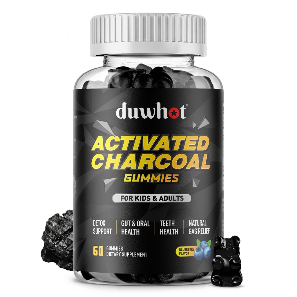 Mengaktifkan Gummies Arang untuk Anak-anak, 500mg Dapat Diaktifkan Bahan Batubara untuk Bantuan Gas, Detox, Digetical dan Oral Kesehatan, Vegan Blueberry Flavor, 60 Count