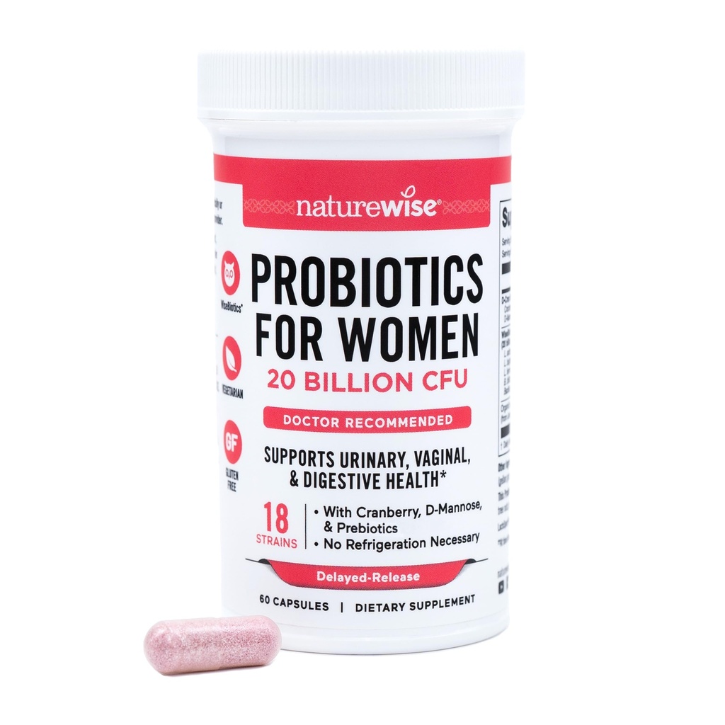 Produksi Naturewise untuk Perempuan + Organik Pregories D- Mannose & Cranberry - Produksi Vaginal untuk keseimbangan PH, Tract Digetical & Urinary - 18 Strains, 20 Milyar CFU - 60 Capsules [Supply 60 Hari]