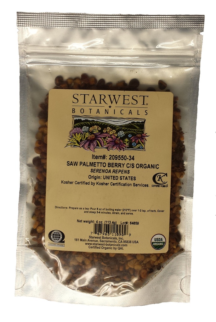 Saw Palmetto Berry Cut & Sifted Organic-Serenoa refens, 4 Oz