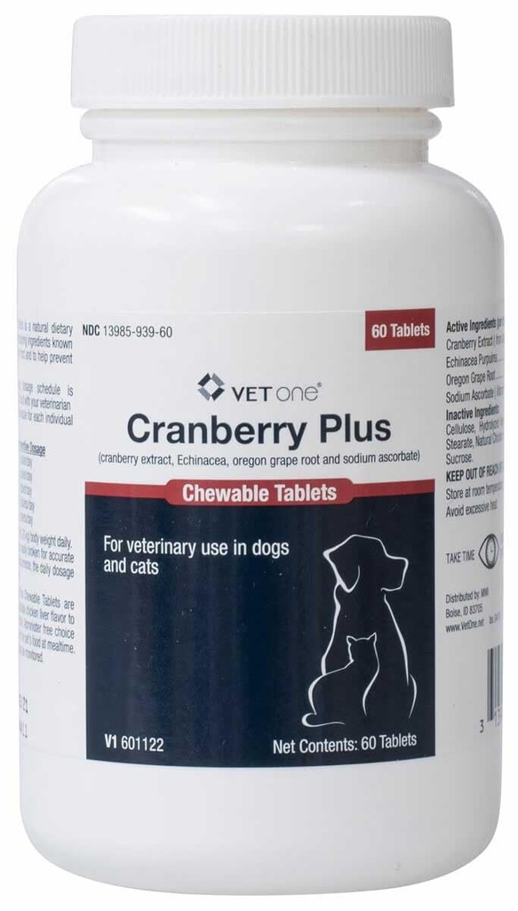 Vet One Cranberry Plus for Dogs & Cats - Urinary Tract & Bladder Support - 60 Chewable Tablet