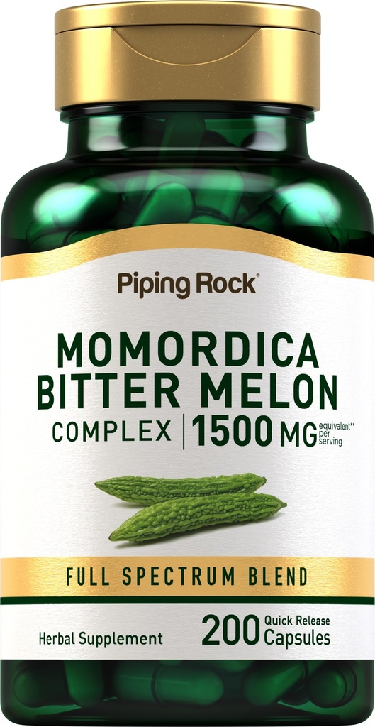 Piping Rock Bitter Melon Capsules 124; 1500mg 124g; 200 Pil 14; Momordica Charantia Extract 126; Kompleks Herb Suplemen 124; Non-GMO, Gluten Bebas