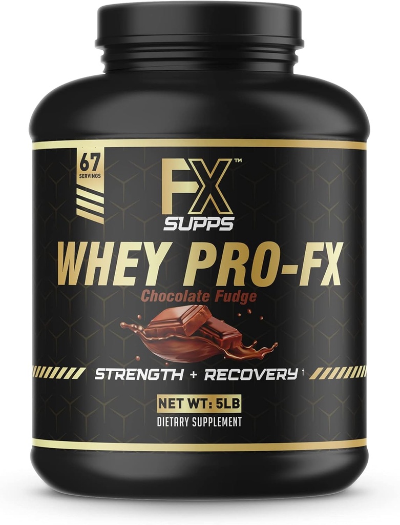 FXSUPPS Whey Pro- FX Protein Powder (Chocolate) Ideal Post Workout Recovery Suplement with Alamic Occurring BCAA for Men and Women, Supports Muscle Recovery and Prosure, 5.0 Pound