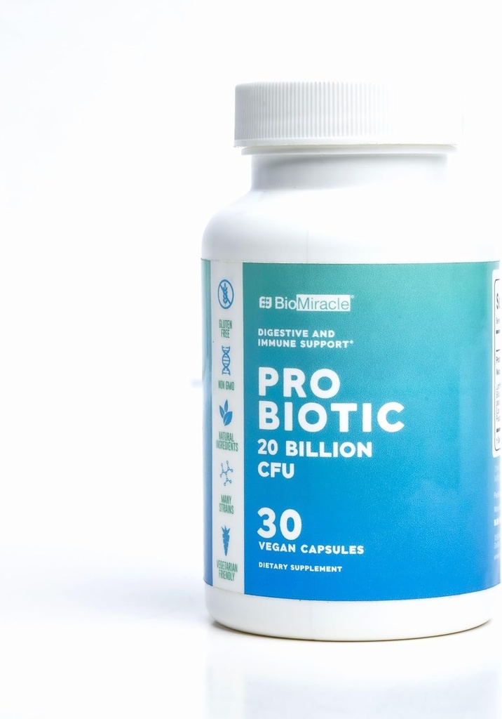 BioMiracle Pro Biotic 20 Billion CFU, Gluten Freee, Non- GMO, Natural Ingreations, Many Strains, Vegetarian Friendly.