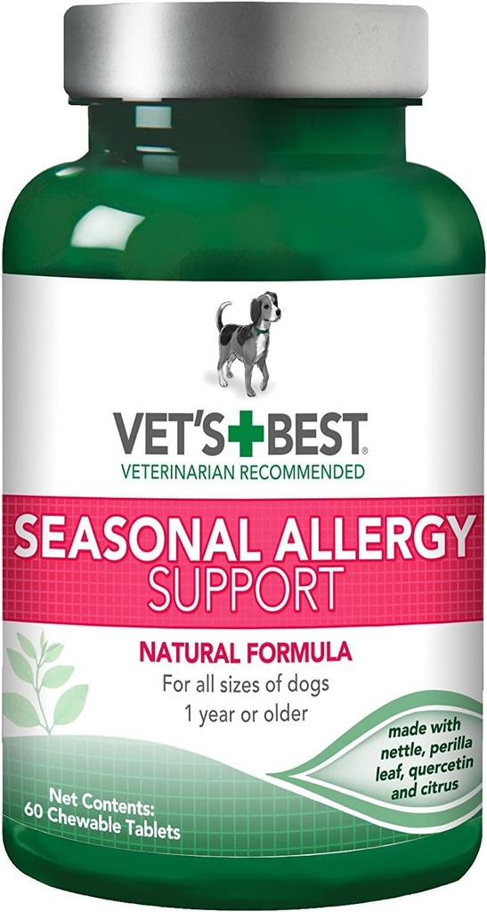 Vet 's Best Dog Allergy Chews, Seasonal Allergy Chews for Dogs, Dog Itching Skin Relief Chews, Anti Itch for Dogs, 60 Chelable Tablets