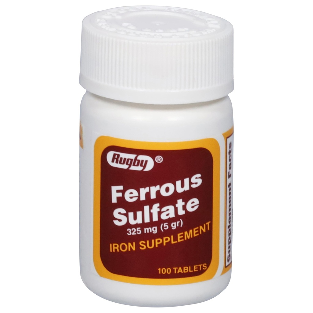 Rugby Ferrous Sulfate 325mg Tablet - Iron Suplement for Women and Men - 100 Count (1 Pack)