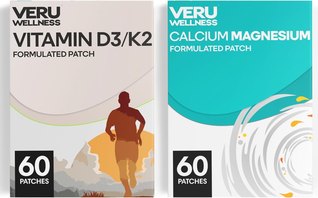 Bone Health Complete Duo Lifestyle Patches Vita D3 / K2, Calcium Magnesium - Self Adhesive Time Rilis Topical Patch, 8- 10 Hours (Supply Hari 60)