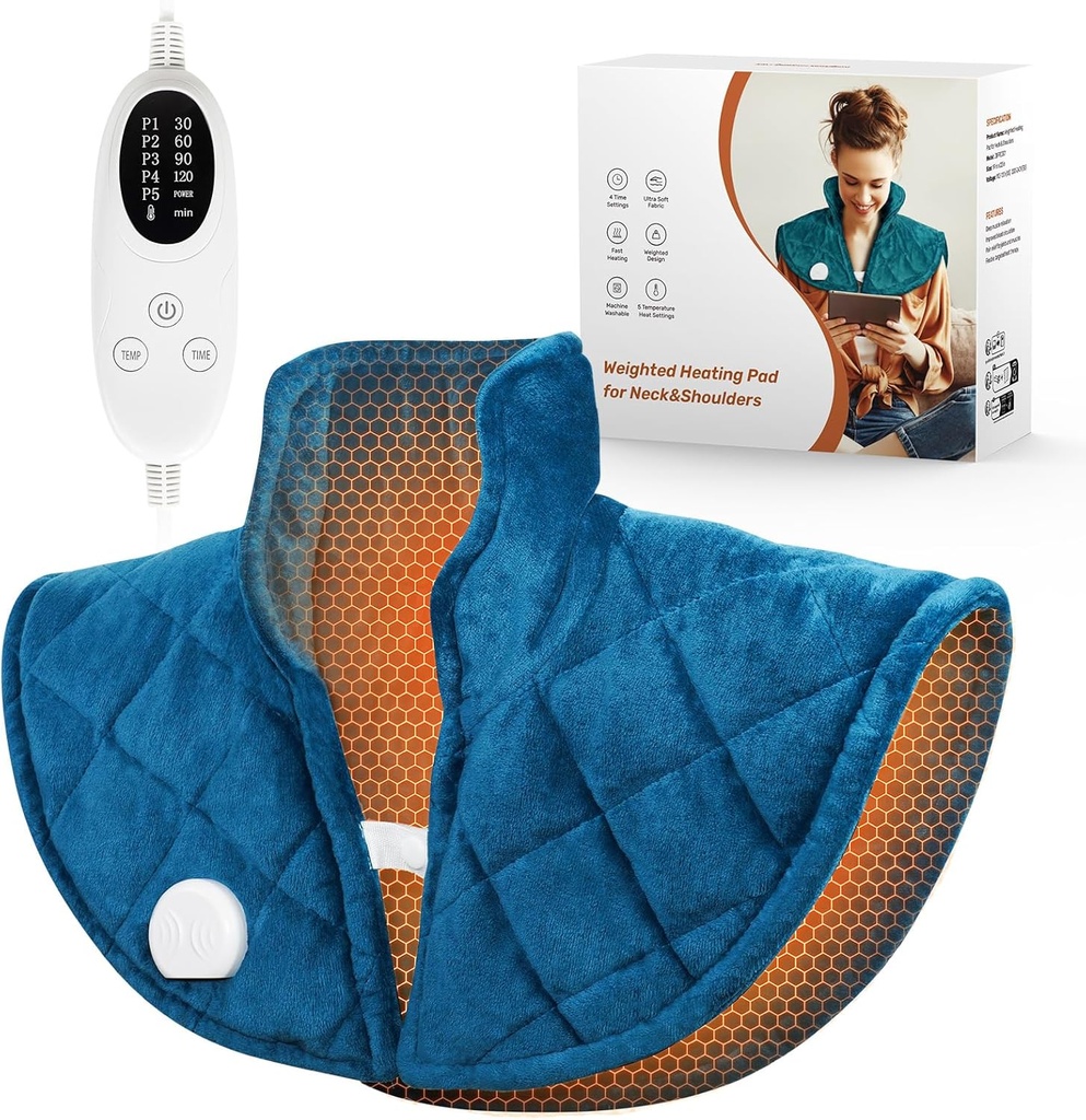 Weighted Heating Pad for Neck and Shoulders and Back, 2.5lb Neck Pad for Back Pain Relief, Shoulder Hoating Pad dengan 5 Pengaturan Panas, 4 Pengaturan Waktu, Hadiah Hari Valentine untuk Pria Perempuan