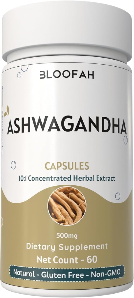 Ashwagandha Capsules 500mg 124; Withania somnifera 124; konsentrasi 10: 1 Ekstraksi 124; Murni Herbal Suplemen 12.4; Non-GMO, Bebas, Tanpa Addents, GMP- Sertifikasi (60 Count (Paket 1)