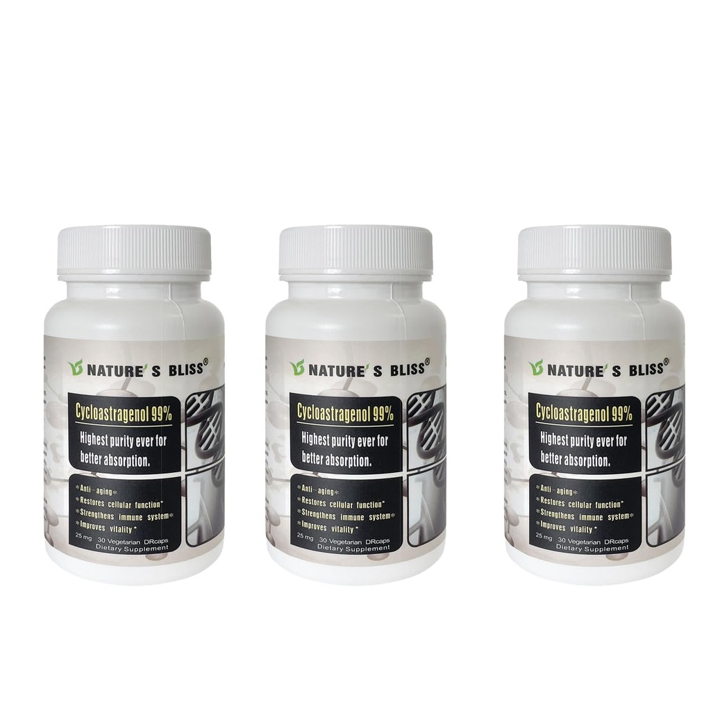 Nature 'sbliss Teleomere Suplemen Cycloastragenol 25mg 99%, Astragalus Root Extractions, antiAging Suplement, Dibuat di USA, Immunity Boost, Athoach Acid Protected, Super Absorpsi, 90 Capsules