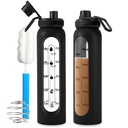 Kaca Shaker Bottle 34oz / 1L Protein Kaca Hitam Dengan Bola Shaker Besar Botol Shaker untuk Protein Mixes Portable Popper Mixer Blender Air Bottle untuk Olahraga Kerja Gym
