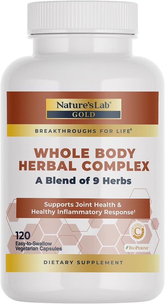 Nature 's Lab Gold Whole Body Herbal Complex - Turmeric, Boswellia, Ginger, Green Tea, Rosemary - 120 Capsules (Supply 60 Hari)