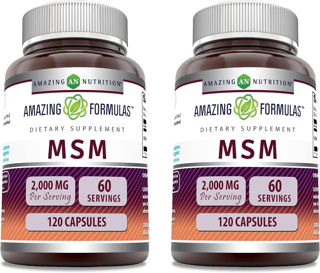 Amazing Formula MSM (Methylsulfonymetana) Supplemen 124; 2000 Mg Per Serving 14; Capsules 124; Non- GMO 124; Gluten Free 124; Made in USA (2 Pack, 120 Count)