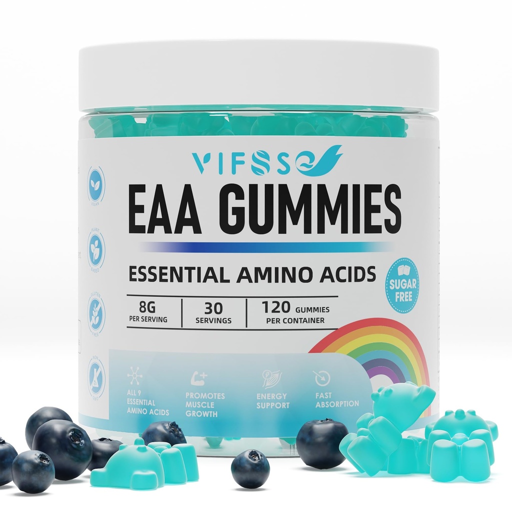 Gumi EAA 120 Gummies (Blue Raspberry), Esquest Amino Acids - Semua 9 Estimate Aminos (EA) dan All Branched- Chain Aminos (BCAAs), Non-GMO, Gluten Free, Vegetarian Friendly