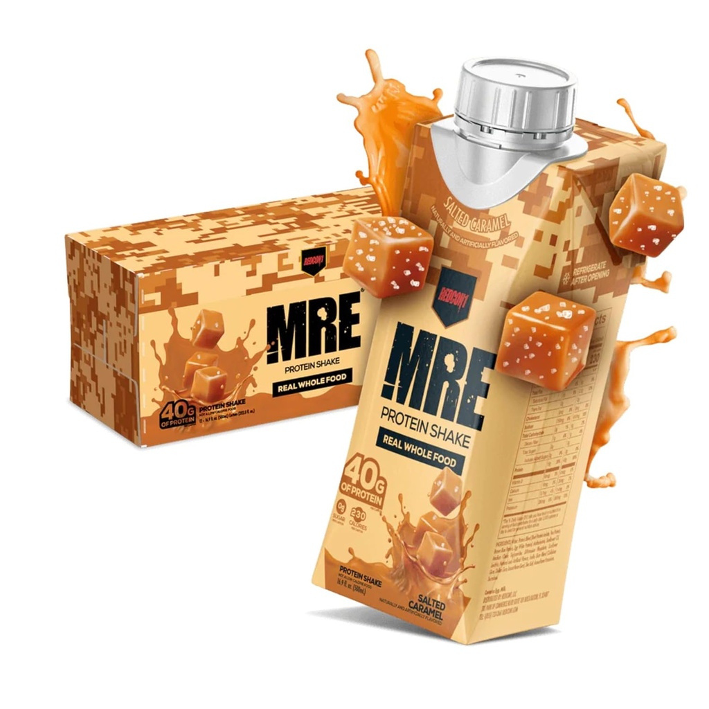 REDCON1 MRE Siap untuk Minum Protein Shakes, Salted Caramel - Protein dengan Sumber Makanan Seluruh - Gula Bebas Shake RTD Digandakan ke Atlet Bahan Bakar Pada Setiap Waktu (12 Paket)