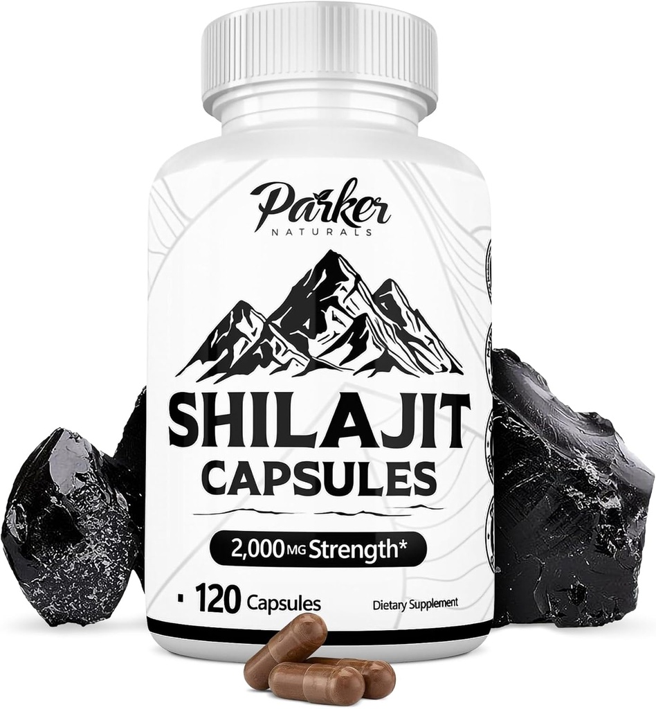 Parker Clear Himalaya Shilajit Capsules, 2000 mg Kekuatan Shilajit Resin dan Fulvic Acid Suplemen, Vegan dan Gluten- Free Capsules, 120 Count