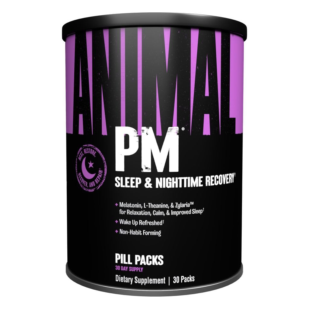 Animal PM - Sleep Aid for Dewasa Non- Habit Forming Relaksasi Enhancer dan Mood Dukungan Melonatonin, L- Theanine, Zinc, Magnesium, Vitamin B6, GABA + AKG Anbolic Stack Suppply, 30 Count