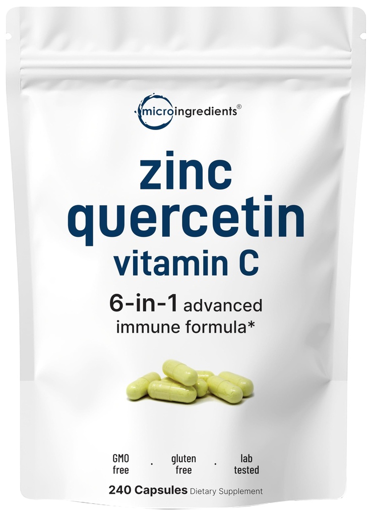 Mikro Ingrediens Quercetin dengan Vitamin C dan Zinc, 240 Capsules 124; Quercetin 500mg, Vitamin C 500mg, Zinc 50mg (Picolinate, Citrate, Glycinate, Gluconate) Seluruhnya 124un