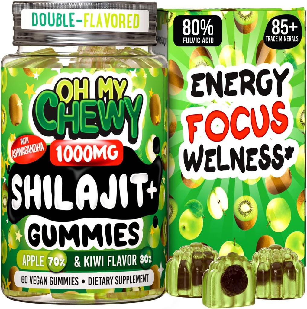 Himalaya Murni Shilajit Gummies - Potency Gold Grade Resin - Energi Boost dan Imuniune Dukungan untuk Pria dan Wanita dengan Ashwagandha dan Shatavari - Apple & Kiwi