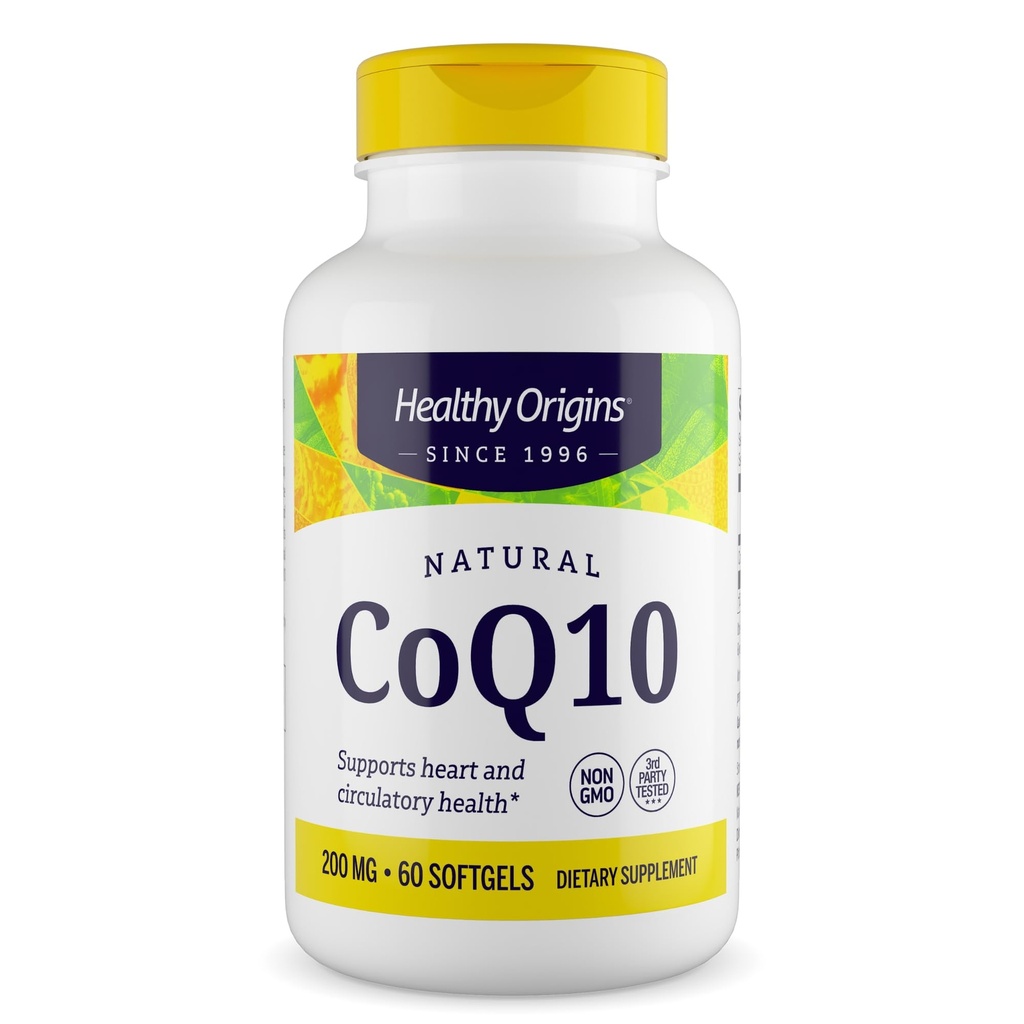 Origins Sehat ® CoQ10 200 mg - Natural Transport-Isomer Ubiquinone - Yeast Fermented, Supports Heart Health & Cellular Energy - Non-GMO 60 Softgeels