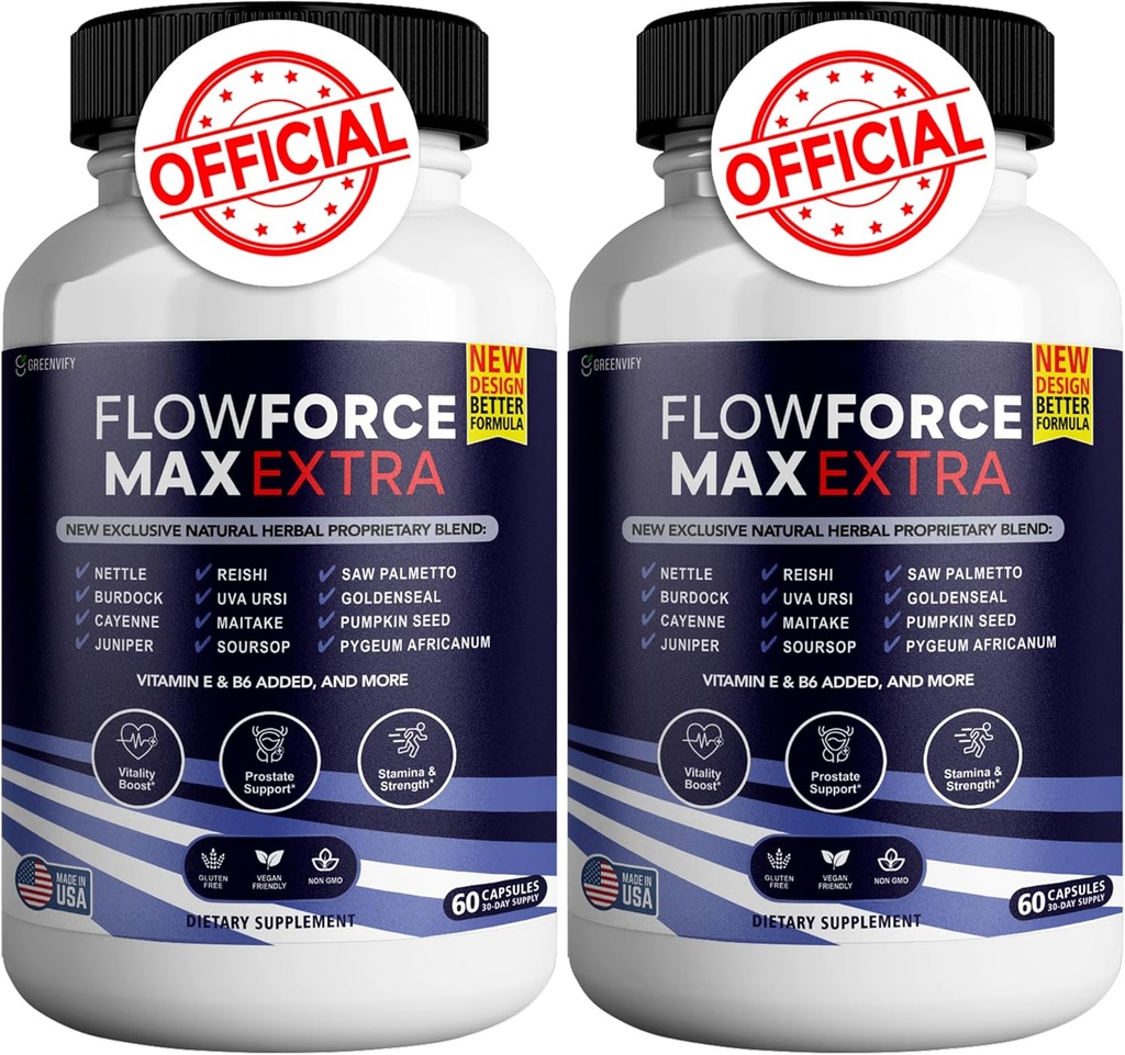 Flow Force Max Extra Prostate Suplemen untuk Men Kapsul, Suplemen Kesehatan - Kekuatan Maksimal, Semua Natural untuk Mendukung Fungsi Normal & Kesehatan (120 Kapsul) (2 Pack)