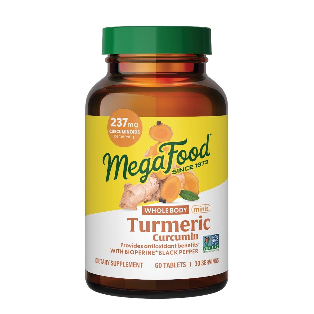 MegaFood Whole Body Minis Turmeric Curcumin Suplemen - Turmeric Supplement With Black Pepper - 237 mg Curcuminids Per Serving - Antioxidant & Imune Support - Vegan - 60 Mini Tablet, 30