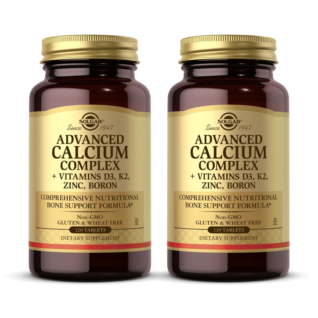 Solgar Advanced Calcium Complex - 120 Tablets, Pack of 2 - with Zinc, Boron, Vitamin D3 & K2 - Non-GMO, Gluten Free, Dairy Free - 60 Total Servings