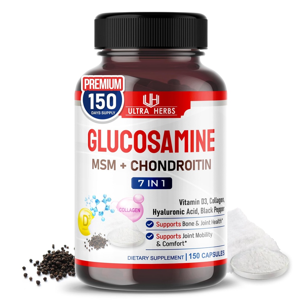 Glucosamin Chondroitin MSM - Joint Mobility Supplement Mobility Enhanced with Collagen, Hyaluronic Acid, Vitamin D3 = 124; 150 Capsules