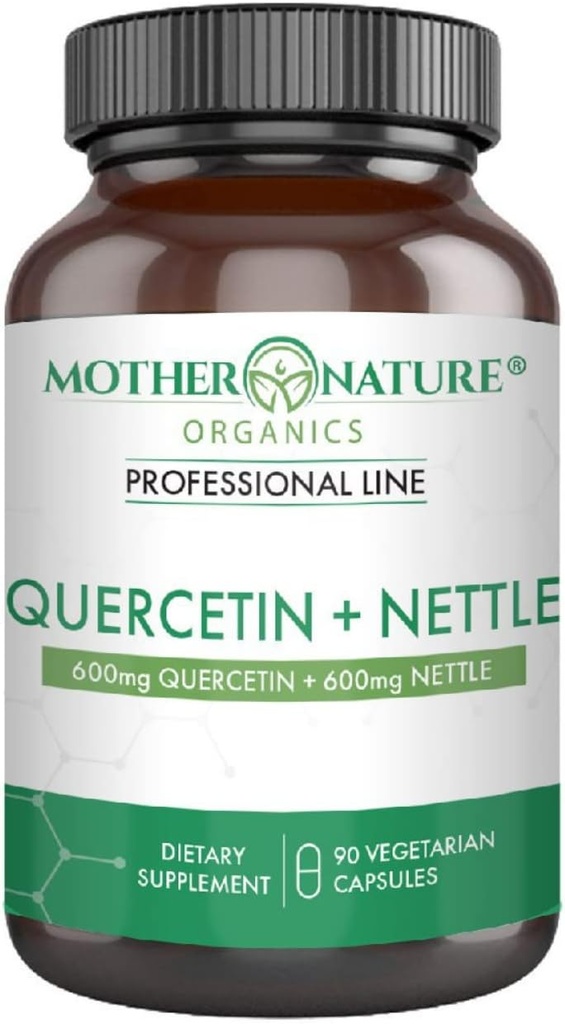 Quercetin 600mg & Nettle 600mg - Natural Flavonoid Suplemen untuk Seasonal Irritants, Respon Ammune, Penuaan Sehat dan Umur-panjang - Non Drowsy, Non GMO, Vegan - (90 Capsules)