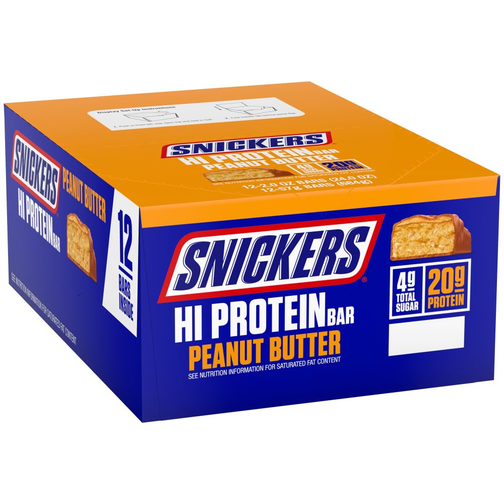 SNICKES Hi Protein Bar - Peanut Butter & Caramel, 2.0 oz, Pack of 12, High Protein, Sehat untuk Dewasa