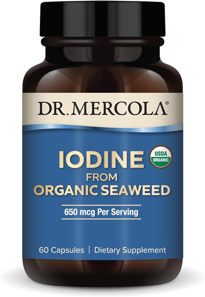 Dr. Mercola Iodin dari Organik Seaweed, 650 mcg Per Serving, 30 Serving (60 Kapsul Diet, Thyroid dan Energi Dukungan, Non-GMO, USDA Organik
