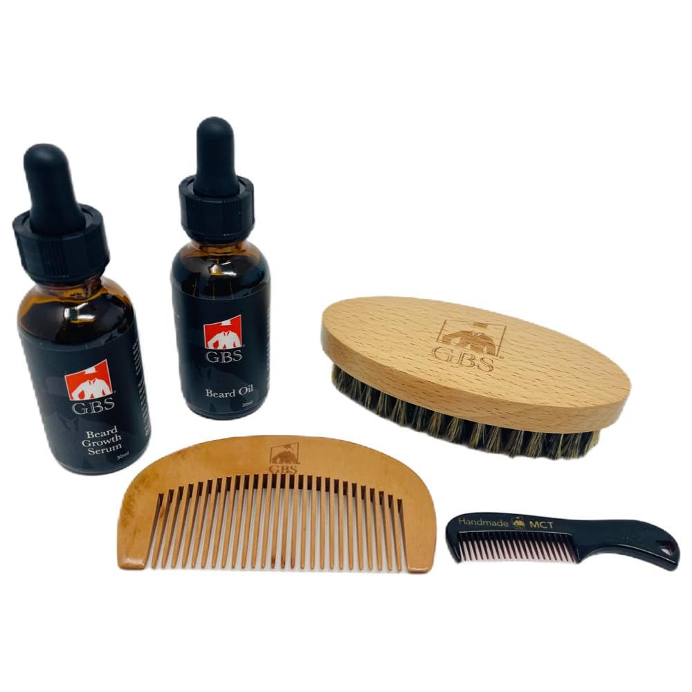 G.B.S All Natural Beard Grooming Set - includes Wooden Beard Comb, Travel Beard Brush, and Kumis Comb - Sempurna untuk Any Hair Texture