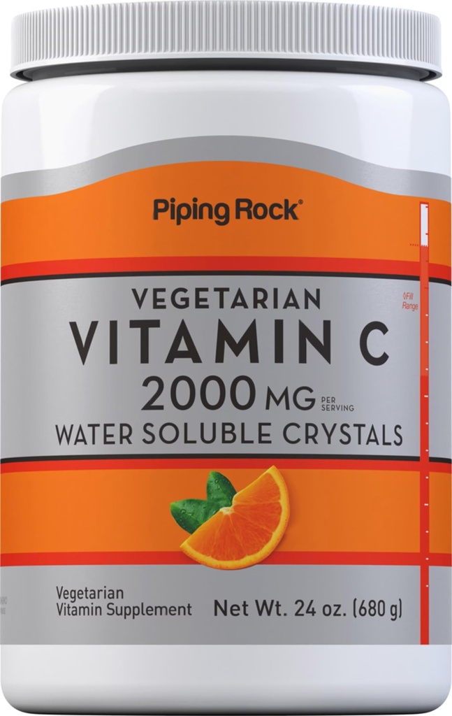 Piping Rock Vitamin C Powder 124; 24 oz 124; 2000mg 124; Air Soluble Crystales 124; sebagai Actibic Accid 124; Vegetarian, Non-GMO, Gluten Free Suplemen