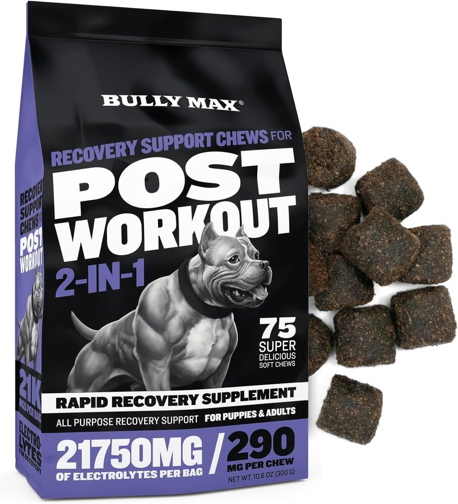 Bully Max 2-in- 1 Postnout Recout Chews - Dog Vitamin and Food Suplemen untuk Little & Large Breeds - Puppy and Adult Dog Hydration & Electrolite Repleniment - 75 Soft and Tasty Chews